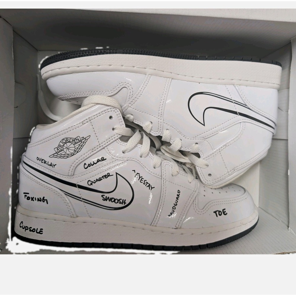 Air Jordan 1 Mid Sneaker School GS 6Y White Black DQ1864-100 NEW With Box